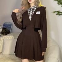 Polyester One-piece Dress slimming patchwork brown PC