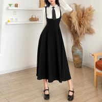 Polyester Waist-controlled Slip Dress patchwork Solid black PC