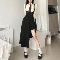 Polyester Waist-controlled Suspender Skirt patchwork Solid black PC