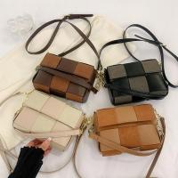 PU Leather Box Bag Shoulder Bag attached with hanging strap plaid PC