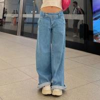 Katoen Vrouwen Jeans Lappendeken Solide Blauwe stuk