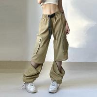Polyester Women Long Trousers slimming patchwork Solid khaki PC