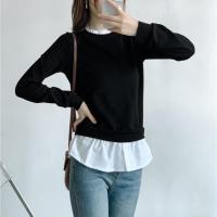 Cotton Slim Women Long Sleeve Shirt & fake two piece & loose patchwork Solid PC