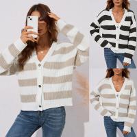 Polyester Women Cardigan loose Cotton patchwork striped : PC