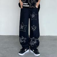Polyester Middle Waist Men Jeans & loose star pattern black PC