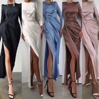 Cotton Slim & High Waist One-piece Dress irregular & side slit Solid PC