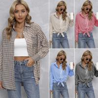 Polyester Women Long Sleeve Shirt & loose & with pocket patchwork plaid PC