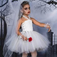 Polyester Children Halloween Cosplay Costume Halloween Design & for girl & three piece Veil & glove & skirt white Set