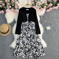 Polyester Waist-controlled & Slim Two-Piece Dress Set printed shivering : Set