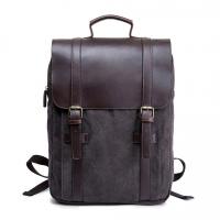 PU Leather & Canvas Backpack large capacity & soft surface & hardwearing Solid dark gray PC