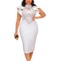 Polyester scallop & Slim & Plus Size Sexy Package Hip Dresses white PC