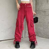 Cotton Women Long Trousers & loose patchwork Solid wine red PC