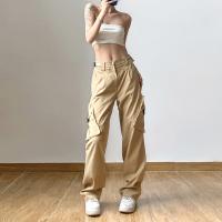 Polyester Women Long Trousers slimming patchwork Solid khaki PC