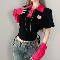 Cotton Slim Women Short Sleeve T-Shirts with oversleeve patchwork PC