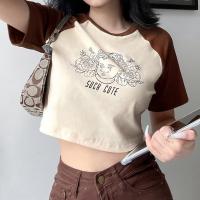 Algodón Mujeres Camisetas de manga corta, impreso, Albaricoque,  trozo