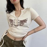 Poliéster Mujeres Camisetas de manga corta, impreso, Albaricoque,  trozo
