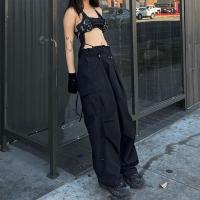 Polyester Women Long Trousers & loose patchwork Solid black PC