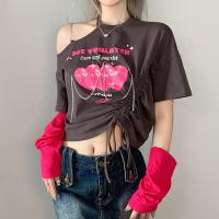 Cotone Frauen Kurzarm T-Shirts Stampato Šedé kus