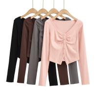 Polyester Slim Women Long Sleeve T-shirt knitted Solid PC