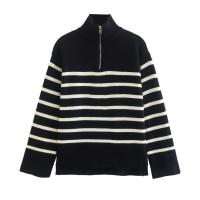 Polyester Women Sweater & loose knitted striped PC