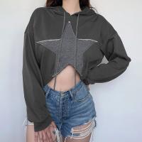 Cotton Women Sweatshirts & loose patchwork star pattern gray PC