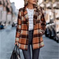 Polyester Slim Women Coat mid-long style & with pocket plaid PC