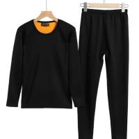 Polyester and Cotton Couple Thermal Underwear Set fleece & two piece plain dyed Solid Set