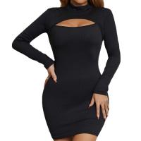 Polyester Slim Sexy Package Hip Dresses Solid black PC