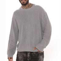 Polyester Men Sweater & loose knitted Solid gray PC