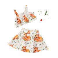 Cotton Slim Girl Clothes Set & two piece skirt & top printed orange Set