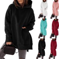 Spandex With Siamese Cap Women Sweatshirts fleece & side slit & loose patchwork Solid PC