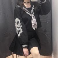 Polyester Schoolgirl Costume & two piece skirt & top printed black Set
