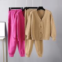 Acrylic Women Casual Set two piece & loose sweater & Pants knitted Solid : Set