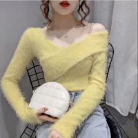 Polyester Slim Women Sweater off shoulder knitted Solid : PC