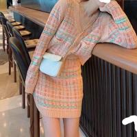 Polyester Women Casual Set & two piece skirt & top knitted Set