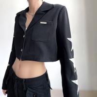 ポリエステル 女性スーツコート 印刷 星のパターン 黒 一つ