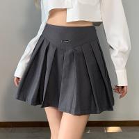 Polyester Pleated Skirt patchwork Solid gray PC