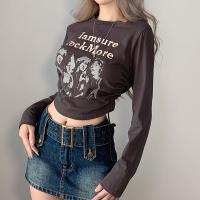 Baumwolle Frauen Langarm T-shirt, Gedruckt, Grau,  Stück
