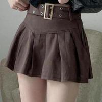 Cotton Pleated Jeans Dress patchwork Solid brown PC