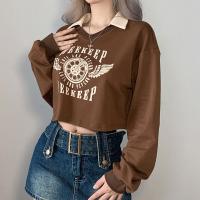 Cotton Women Sweatshirts & loose printed brown PC