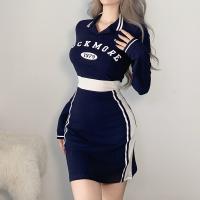 Cotton Slim Sexy Package Hip Dresses printed letter blue PC