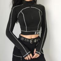 Polyester Slim Women Long Sleeve Blouses printed black PC