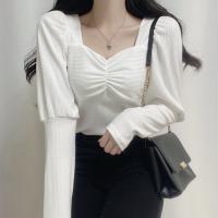 Cotton Slim Women Long Sleeve Blouses knitted Solid PC