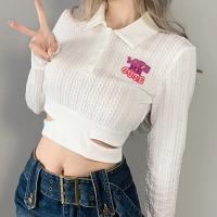 Polyester Slim Women Long Sleeve T-shirt embroidered white PC