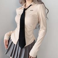 Cotton Slim Women Long Sleeve Blouses with tie knitted Solid PC
