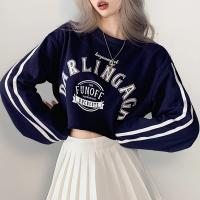 Polyester Women Long Sleeve T-shirt & loose printed blue PC