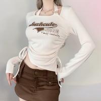 Coton T-shirt femme à manches longues Imprimé Lettre Abricot pièce