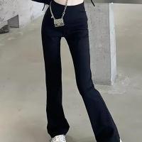 Cotton Women Long Trousers slimming patchwork Solid black PC