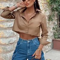 Polyester Women Long Sleeve Shirt slimming patchwork Solid PC