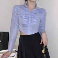 Polyester Slim Women Long Sleeve Shirt patchwork Solid PC